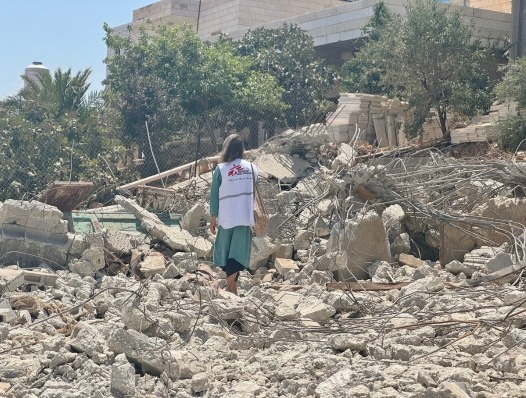 MSF Advocacy Manager on a field visit to Kisan village, where the Ubayat family’s 250 m² home was demolished by Israeli forces.