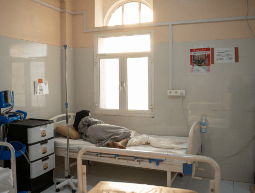 Negah Abdallah Ali, 35, starting her breastfeeding journey with her newborn son Ashraf in hte recover room in Mocha Maternity in Yemen
