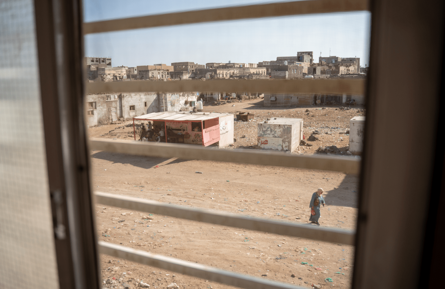 View of the city of Mocha as seen from the maternity. The city is partly destroyed due to erosion and years of war
